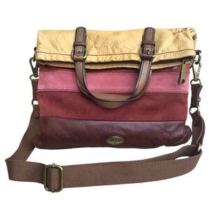 Fossil Explorer Foldover Suede Leather Messenger Crossbody